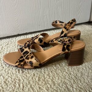 J. Crew calf hair leopard print block heels